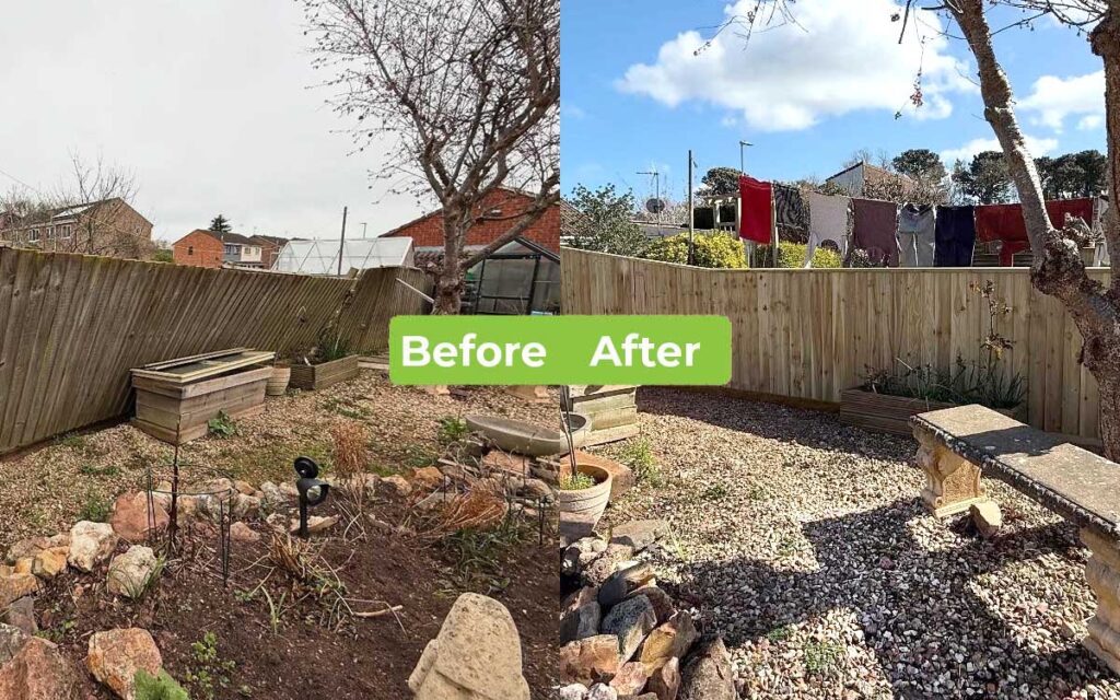 Storm damaged fence before and after 
